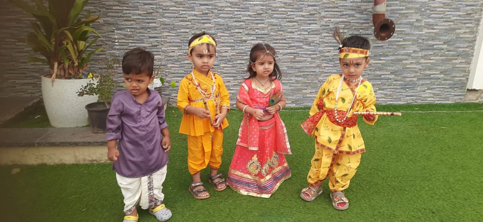 Radha and Krishna on the school lawn